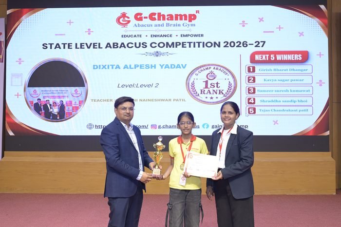 Dixita Alpesh Yadav — 1st Rank, Level 2, at the G-Champ State Level Abacus Competition 2026