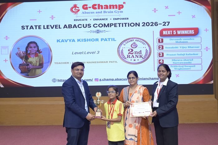 Kavya kishor Patil — 2nd Rank, Level 3, at the G-Champ State Level Abacus Competition 2026