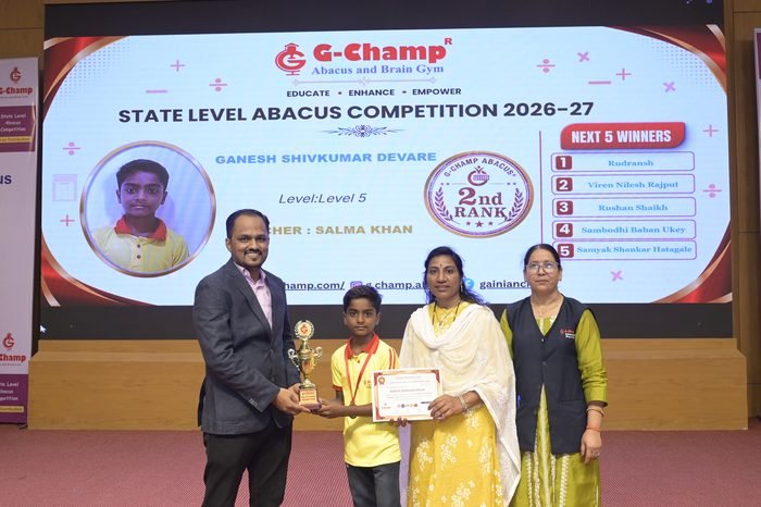 Ganesh Shivkumar Devare — 2nd Rank, Level 5, at the G-Champ State Level Abacus Competition 2026