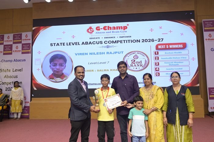 Viren Nilesh Rajput — 2nd Rank, Level 7, at the G-Champ State Level Abacus Competition 2026