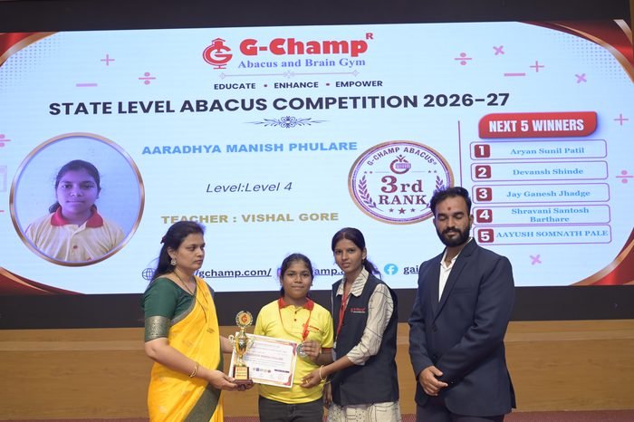 Aaradhya Manish Phulare — 3rd Rank, Level 4, at the G-Champ State Level Abacus Competition 2026