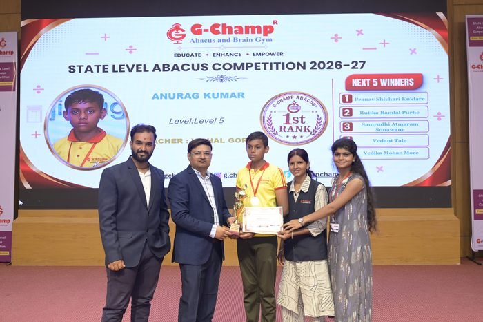 Anurag kumar — 1st Rank, Level 5, at the G-Champ State Level Abacus Competition 2026