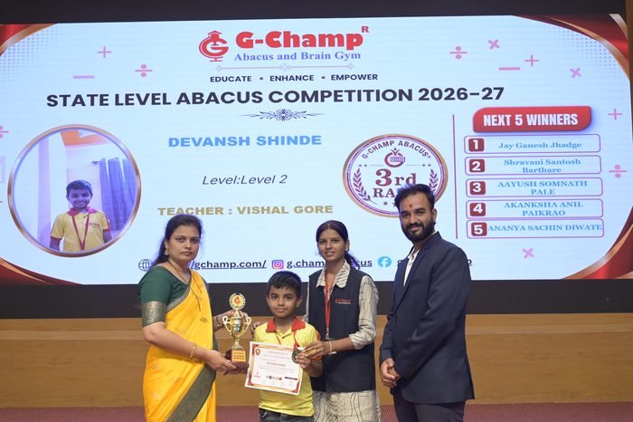 Devansh Shinde — 3rd Rank, Level 2, at the G-Champ State Level Abacus Competition 2026