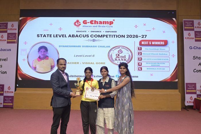 Dyaneshwari Subhash Chalak — 2nd Rank, Level 6, at the G-Champ State Level Abacus Competition 2026