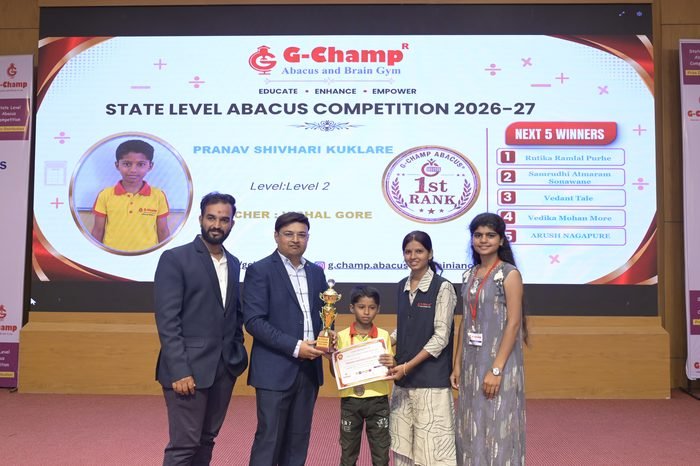 Pranav Shivhari Kuklare — 1st Rank, Level 2, at the G-Champ State Level Abacus Competition 2026