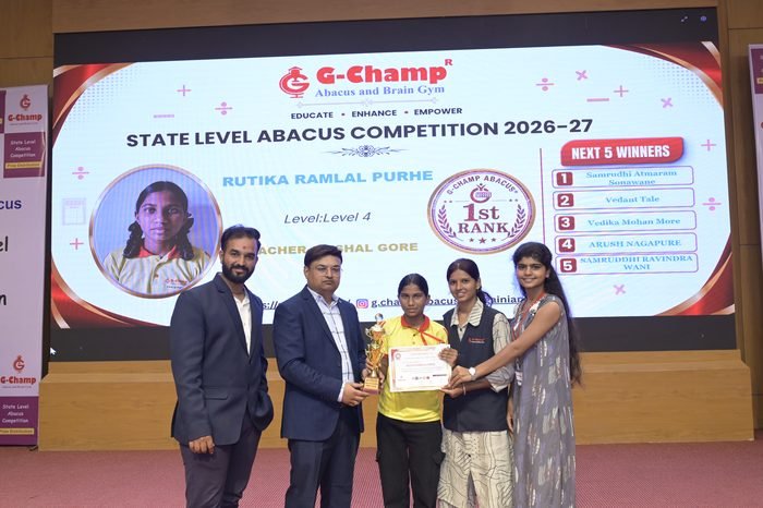 Rutika Ramlal Purhe — 1st Rank, Level 4, at the G-Champ State Level Abacus Competition 2026