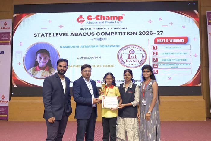 Samrudhi Atmaram Sonawane — 1st Rank, Level 4, at the G-Champ State Level Abacus Competition 2026