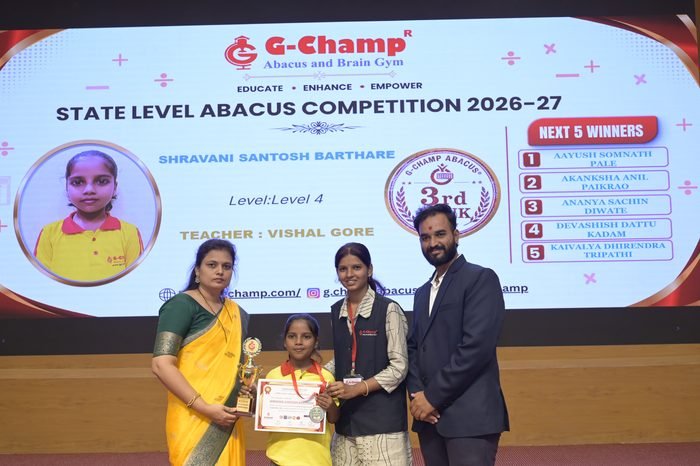 Shravani Santosh Barthare — 3rd Rank, Level 4, at the G-Champ State Level Abacus Competition 2026