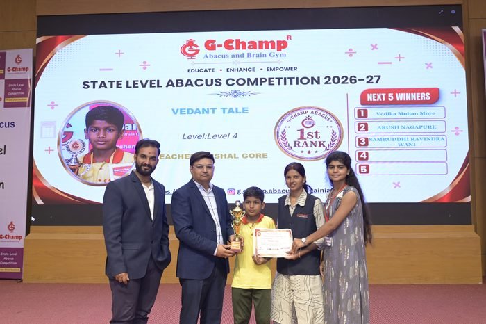 Vedant Tale — 1st Rank, Level 4, at the G-Champ State Level Abacus Competition 2026