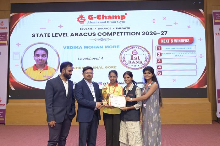 Vedika Mohan More — 1st Rank, Level 4, at the G-Champ State Level Abacus Competition 2026