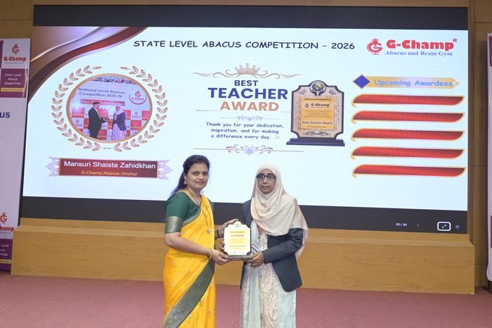 Mansuri Shaista Zahidkhan — Best Teacher at the G-Champ State Level Abacus Competition 2026
