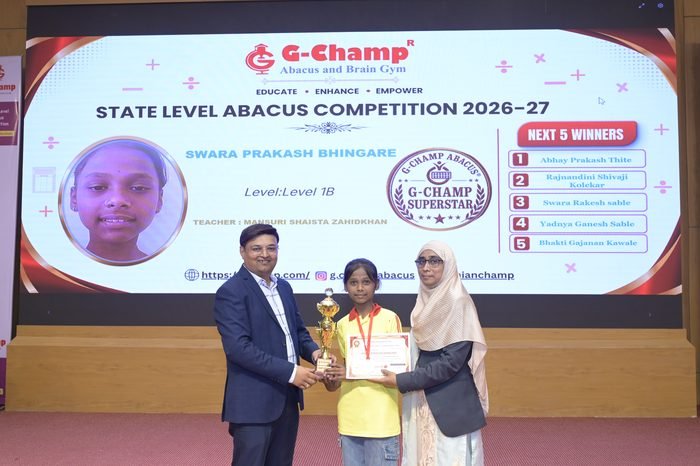 Swara Prakash Bhingare — G-Champ Super Star, Level 1B, at the G-Champ State Level Abacus Competition 2026