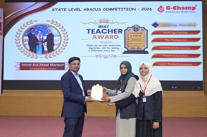 Ishrat Ara Akeel Mansuri — Best Teacher at the G-Champ State Level Abacus Competition 2026