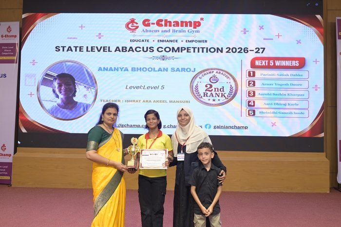 Ananya Bhoolan Saroj — 2nd Rank, Level 5, at the G-Champ State Level Abacus Competition 2026