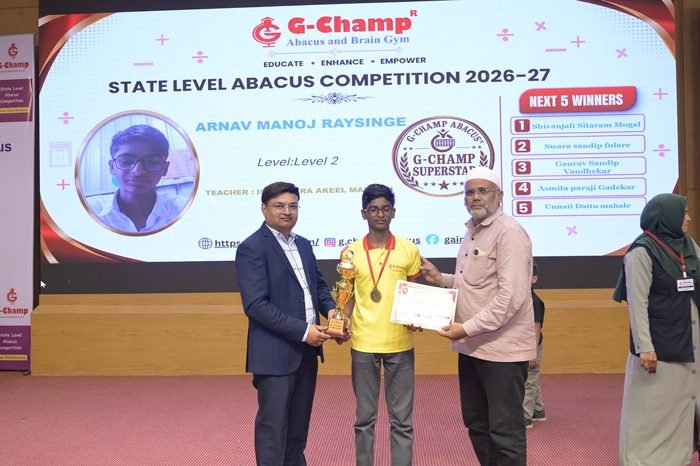 Arnav Manoj Raysinge — G-Champ Super Star, Level 2, at the G-Champ State Level Abacus Competition 2026