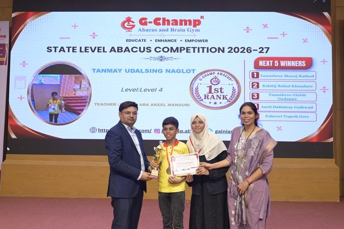 Tanmay Udalsing Naglot — 1st Rank, Level 4, at the G-Champ State Level Abacus Competition 2026