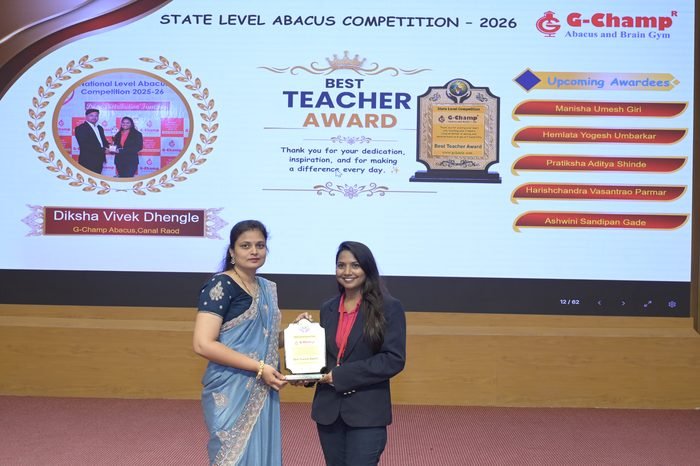 DIKSHA VIVEK DHENGLE — Best Teacher at the G-Champ State Level Abacus Competition 2026