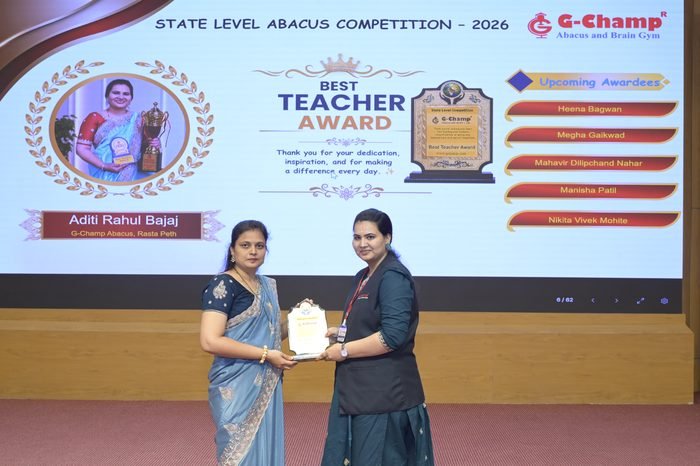 Aditi Rahul Bajaj — Best Teacher at the G-Champ State Level Abacus Competition 2026