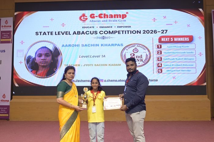 Aarohi Sachin Kharpas — 2nd Rank, Level 1A, at the G-Champ State Level Abacus Competition 2026