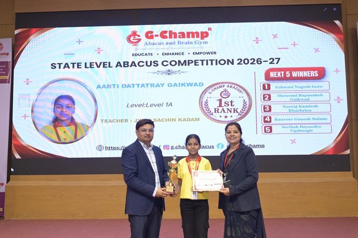 Aarti Dattatray Gaikwad — 1st Rank, Level 1A, at the G-Champ State Level Abacus Competition 2026
