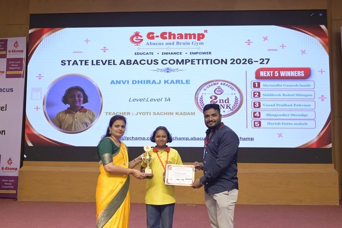 Anvi Dhiraj Karle — 2nd Rank, Level 1A, at the G-Champ State Level Abacus Competition 2026