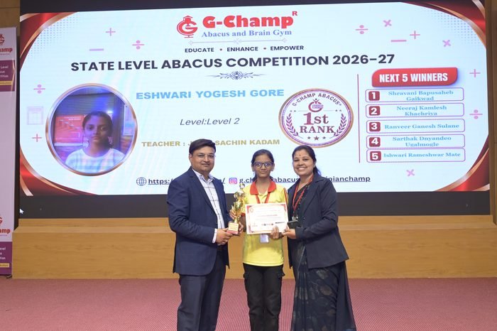 Eshwari Yogesh Gore — 1st Rank, Level 2, at the G-Champ State Level Abacus Competition 2026