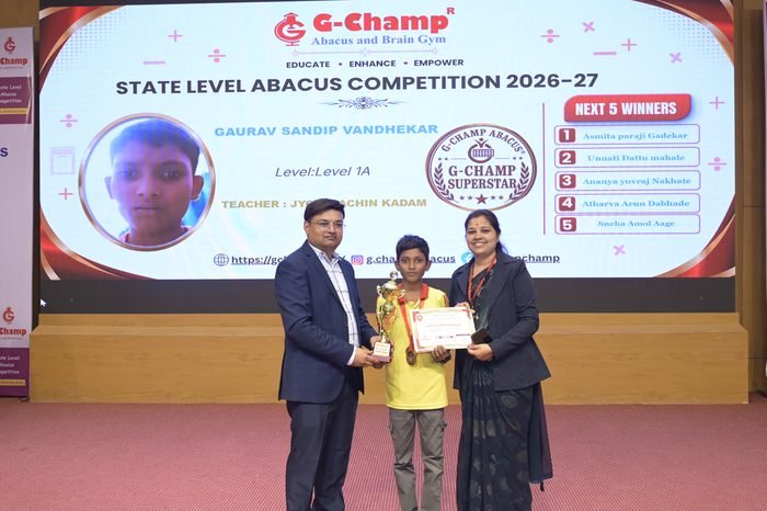 Gaurav Sandip Vandhekar — G-Champ Super Star, Level 1A, at the G-Champ State Level Abacus Competition 2026
