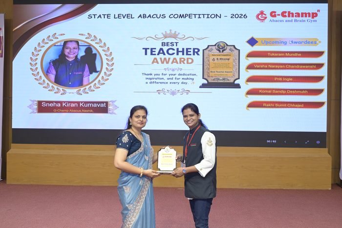 Sneha Kiran Kumavat — Best Teacher at the G-Champ State Level Abacus Competition 2026