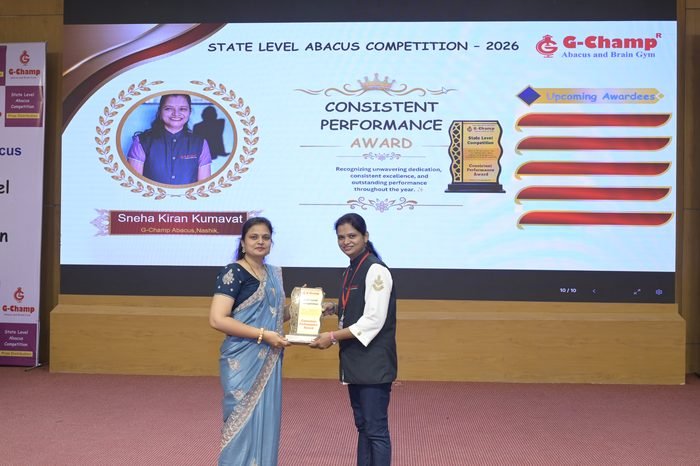 Sneha Kiran Kumavat — Consistent Performance Award at the G-Champ State Level Abacus Competition 2026