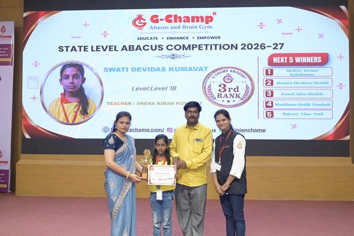 Swati Devidas Kumavat — 3rd Rank, Level 1B, at the G-Champ State Level Abacus Competition 2026