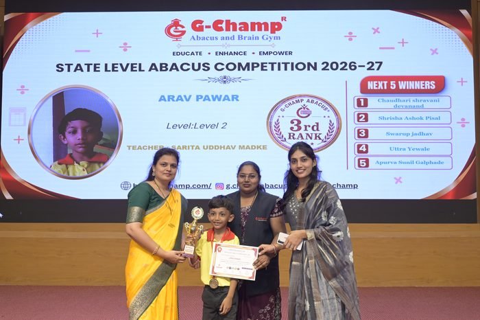 Arav Pawar — 3rd Rank, Level 2, at the G-Champ State Level Abacus Competition 2026