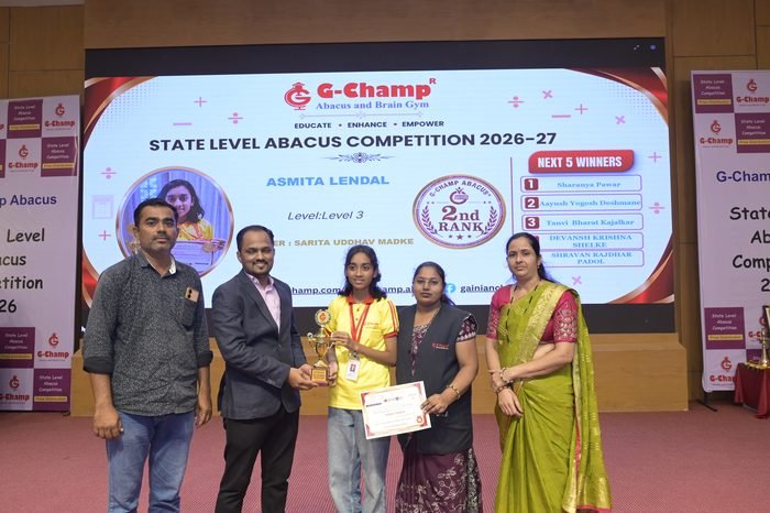Asmita Lendal — 2nd Rank, Level 3, at the G-Champ State Level Abacus Competition 2026