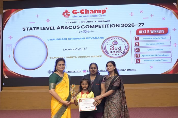 Chaudhari shravani devanand — 3rd Rank, Level 1A, at the G-Champ State Level Abacus Competition 2026