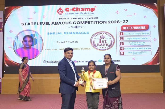Shejal khandagle — 1st Rank, Level 1B, at the G-Champ State Level Abacus Competition 2026