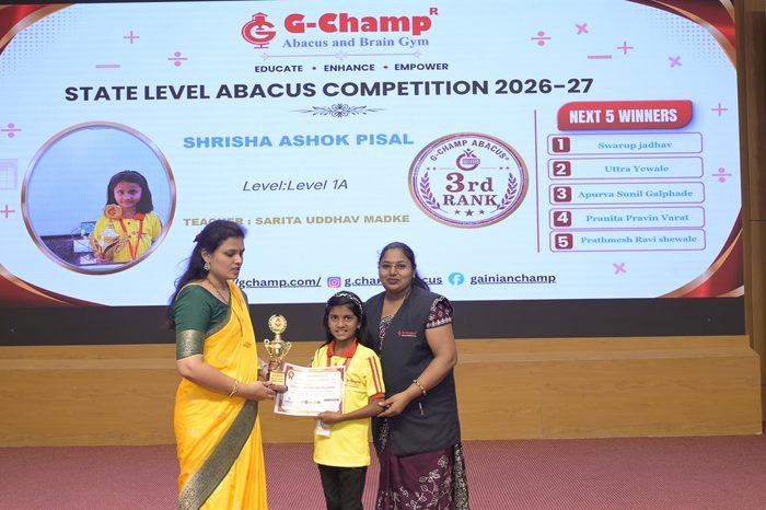 Shrisha Ashok Pisal — 3rd Rank, Level 1A, at the G-Champ State Level Abacus Competition 2026