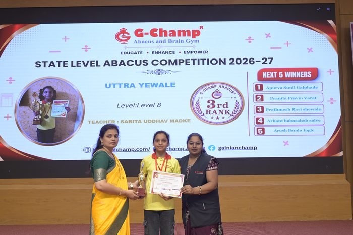 Uttra Yewale — 3rd Rank, Level 8, at the G-Champ State Level Abacus Competition 2026