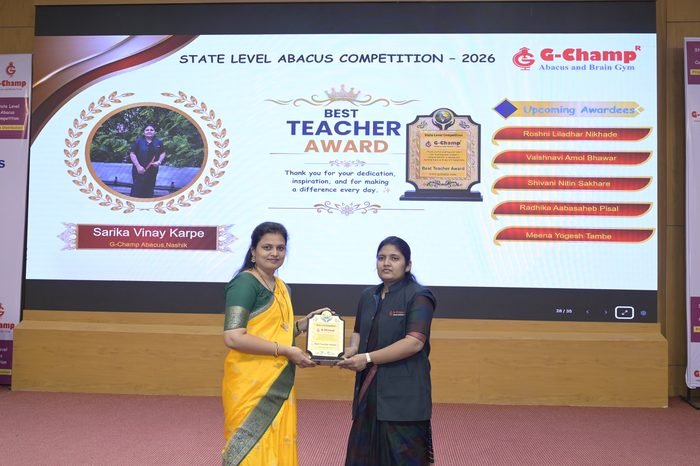 Sarika vinay karpe — Best Teacher at the G-Champ State Level Abacus Competition 2026