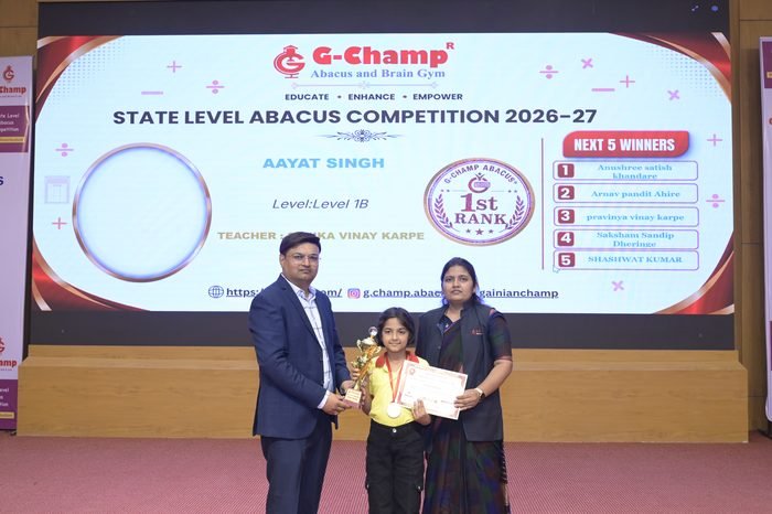 Aayat singh — 1st Rank, Level 1B, at the G-Champ State Level Abacus Competition 2026