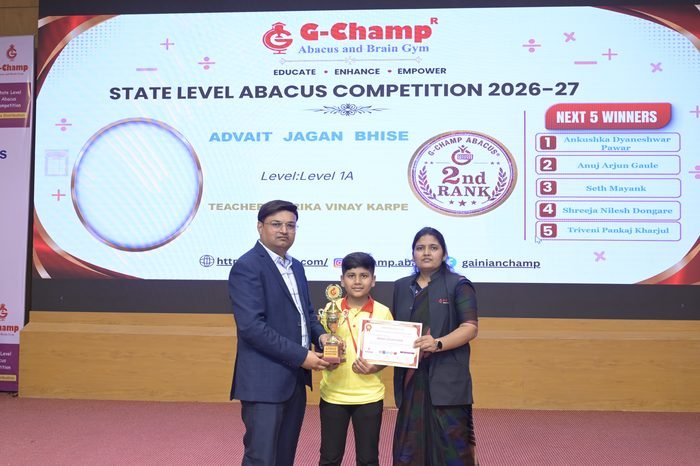 Advait  Jagan  Bhise — 2nd Rank, Level 1A, at the G-Champ State Level Abacus Competition 2026