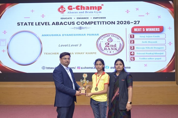 Ankushka Dyaneshwar Pawar — 2nd Rank, Level 3, at the G-Champ State Level Abacus Competition 2026
