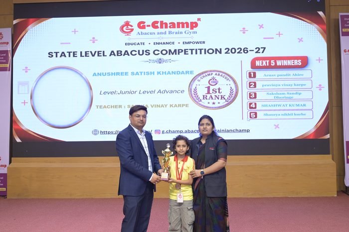 Anushree satish khandare — 1st Rank, Junior Level Advance, at the G-Champ State Level Abacus Competition 2026