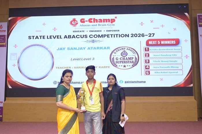 Jay Sanjay Atarkar — G-Champ Super Star, Level 3, at the G-Champ State Level Abacus Competition 2026