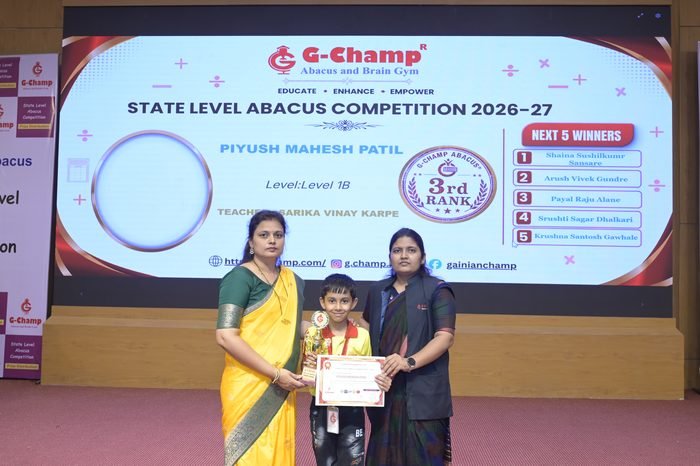Piyush Mahesh Patil — 3rd Rank, Level 1B, at the G-Champ State Level Abacus Competition 2026