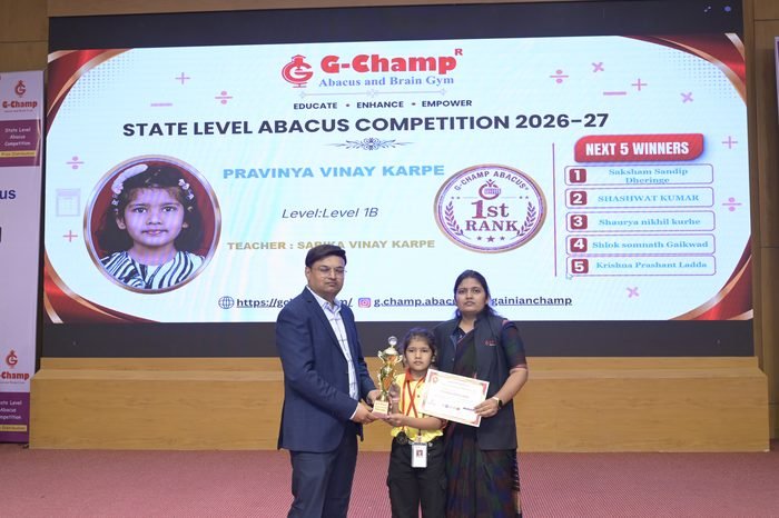 pravinya vinay karpe — 1st Rank, Level 1B, at the G-Champ State Level Abacus Competition 2026