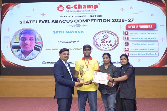 Seth Mayank — 2nd Rank, Level 4, at the G-Champ State Level Abacus Competition 2026