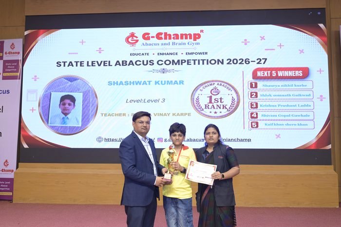 SHASHWAT KUMAR — 1st Rank, Level 3, at the G-Champ State Level Abacus Competition 2026