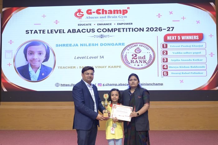Shreeja Nilesh Dongare — 2nd Rank, Level 1A, at the G-Champ State Level Abacus Competition 2026