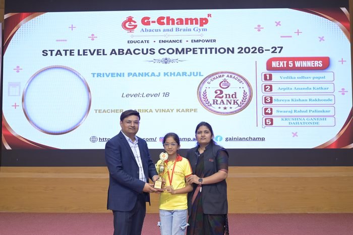 Triveni Pankaj Kharjul — 2nd Rank, Level 1B, at the G-Champ State Level Abacus Competition 2026