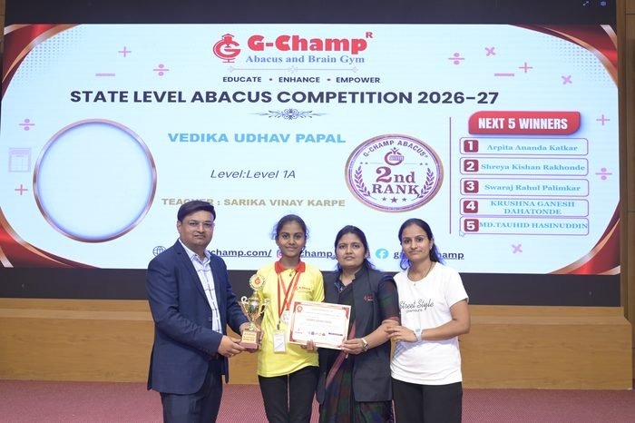 Vedika udhav papal — 2nd Rank, Level 1A, at the G-Champ State Level Abacus Competition 2026