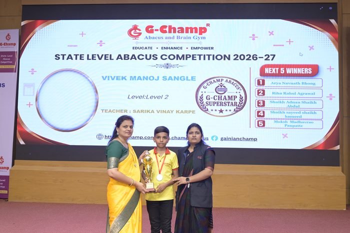 Vivek Manoj Sangle — G-Champ Super Star, Level 2, at the G-Champ State Level Abacus Competition 2026